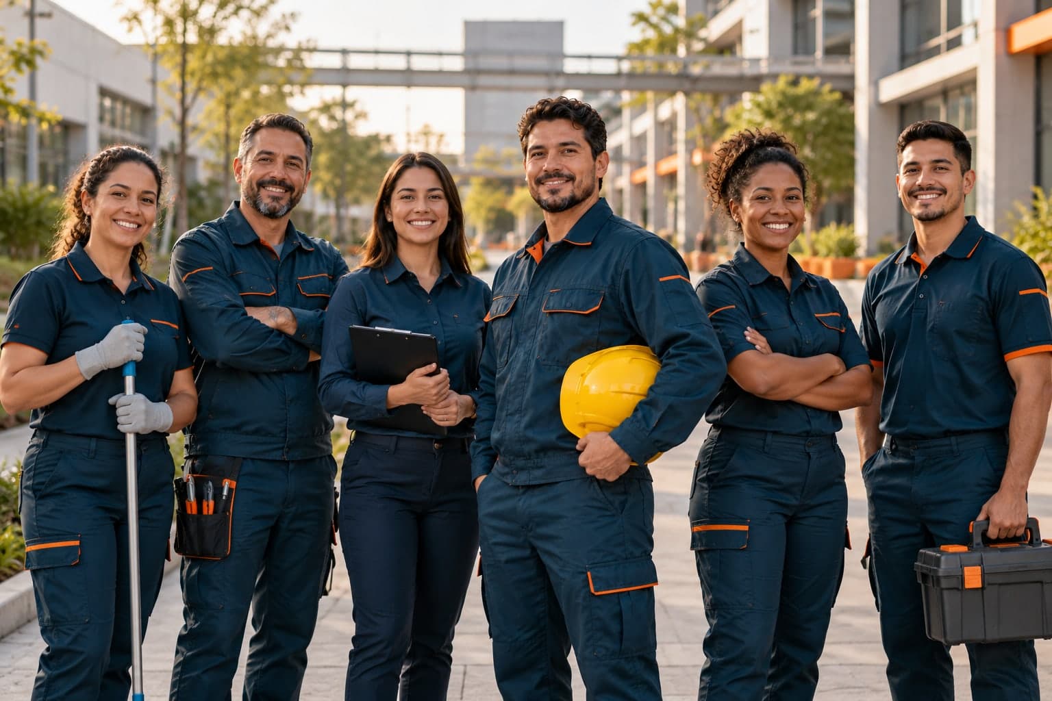 Equipe da GA Serviços reunida, de uniforme